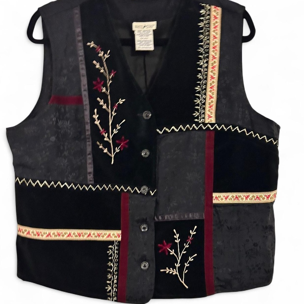 Vintage 90s Y2K Velour Patchwork Vest – Women’s L